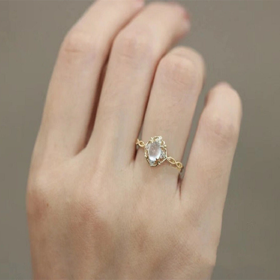 Wholesale Moonstone open ring women's sweet braided hollow ring